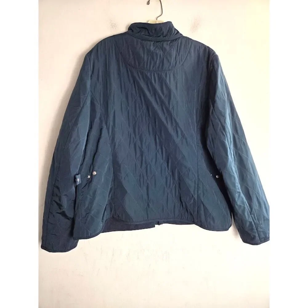 Talbots Blue Green Quilted Multi Pocket Full Zipper Snap Button Jacket size XL